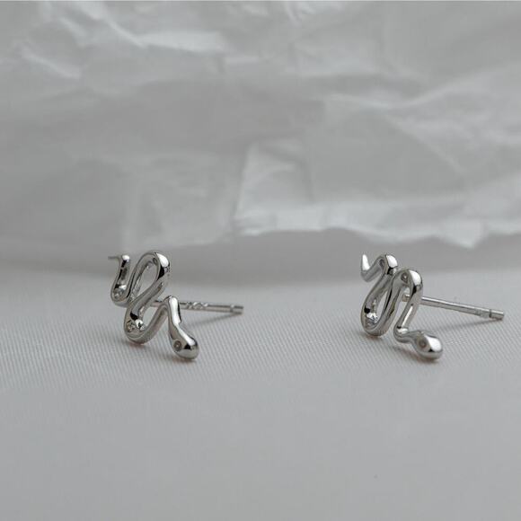 Sterling Silver Snake Stud Earrings: Gold-Plated Serpent Jewelry - Picture 7 of 7